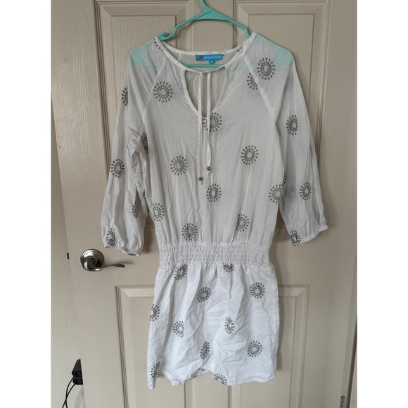 Sara Michelle Dresses & Skirts - Tara Michelle Embroidered Dress Cover Up White Sun Dress Beach Smocked M Q2